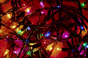 A bundle of colored holiday lights.