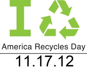 green I and green recycle symbol for America Recycles Day 