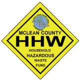 McLean County Household Hazardous Waste logo on a bright yellow sign.