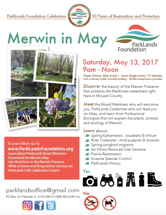 Parklands Foundation event advertisement flyer for Merwin in May, 2017.