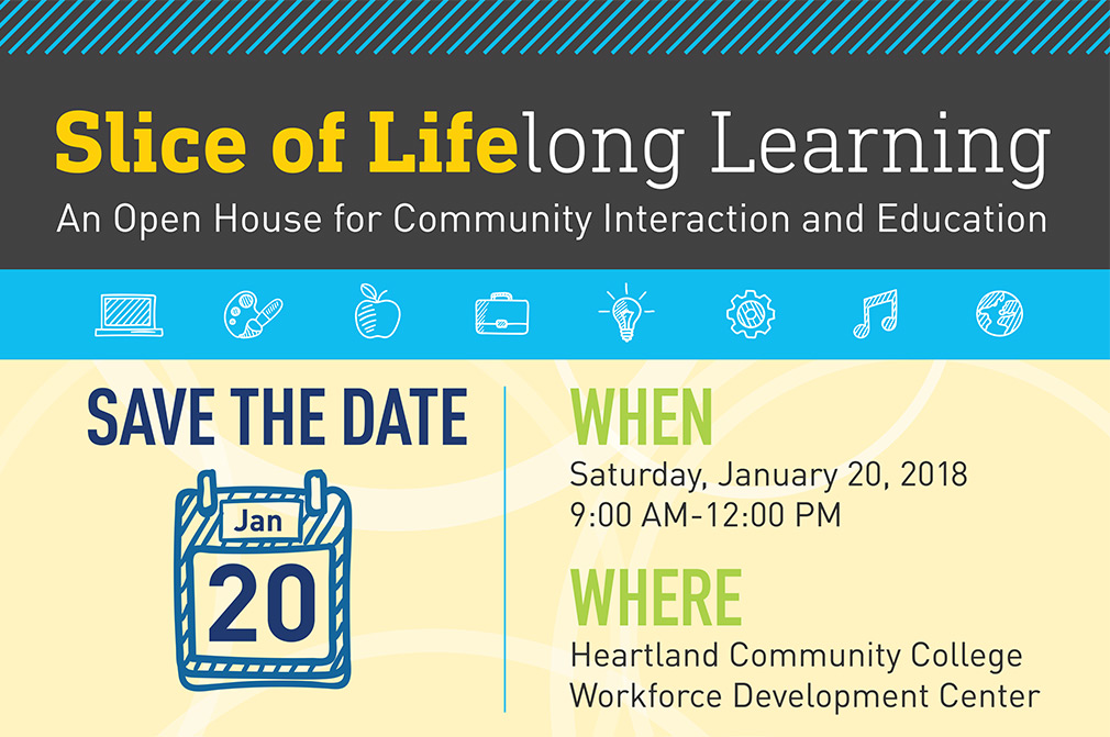 Event advertisement for Slice of Lifelong Learning at Heartland Community College on January 20, 2018.