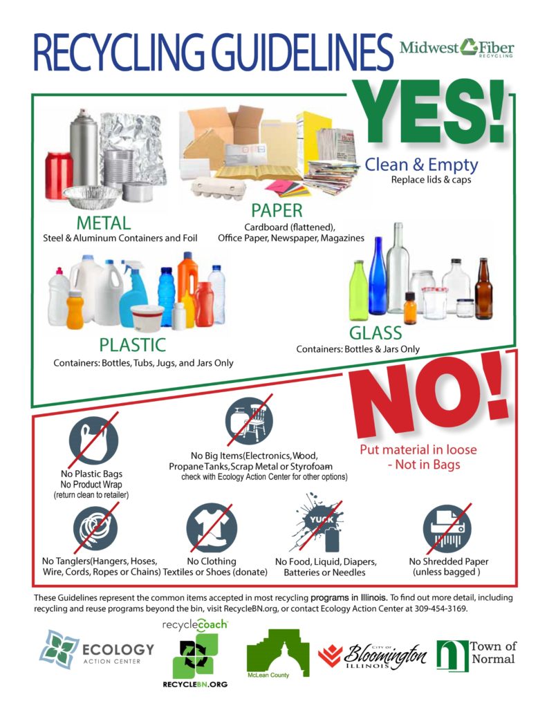 McLean County Recycling flyer for residents serviced by Midwest Fiber