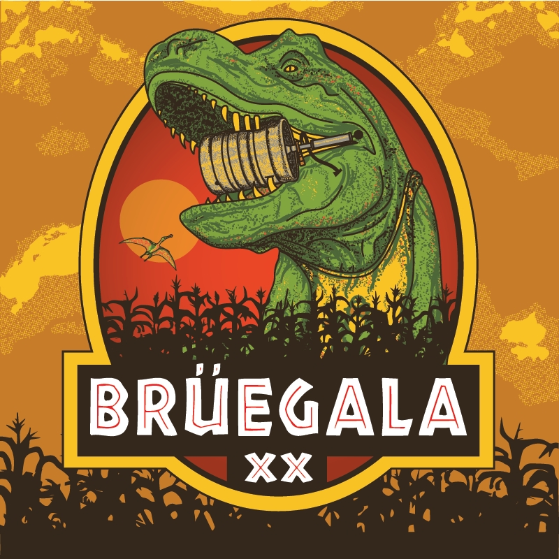 Bruegala Logo with a dinosaur.