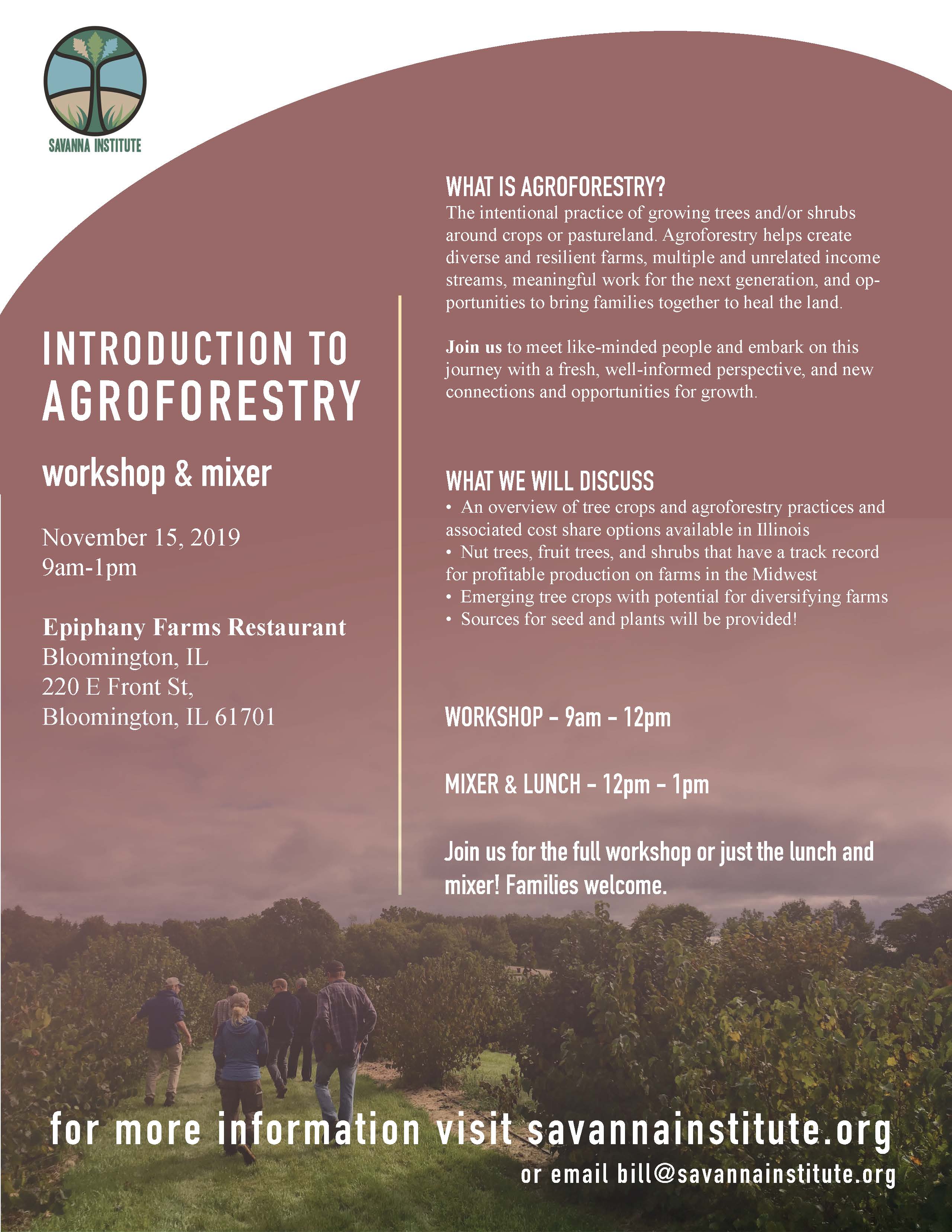 Flyer for the introduction to Agroforestry - November 5, 2019 informational session.