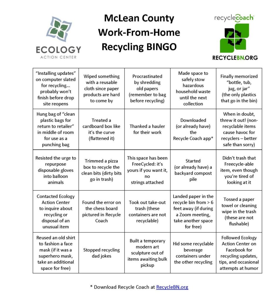 McLean County Work From Home Recycling BINGO