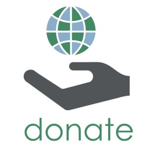 A hand holding a blue and green earth with the text "donate."