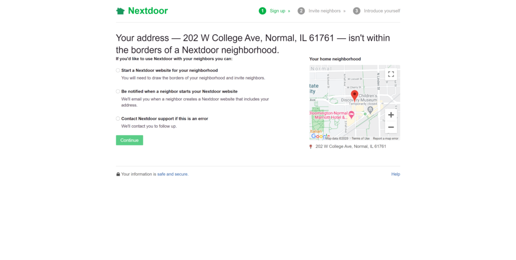 Screenshot describing how to make a neighborhood in Nextdoor
