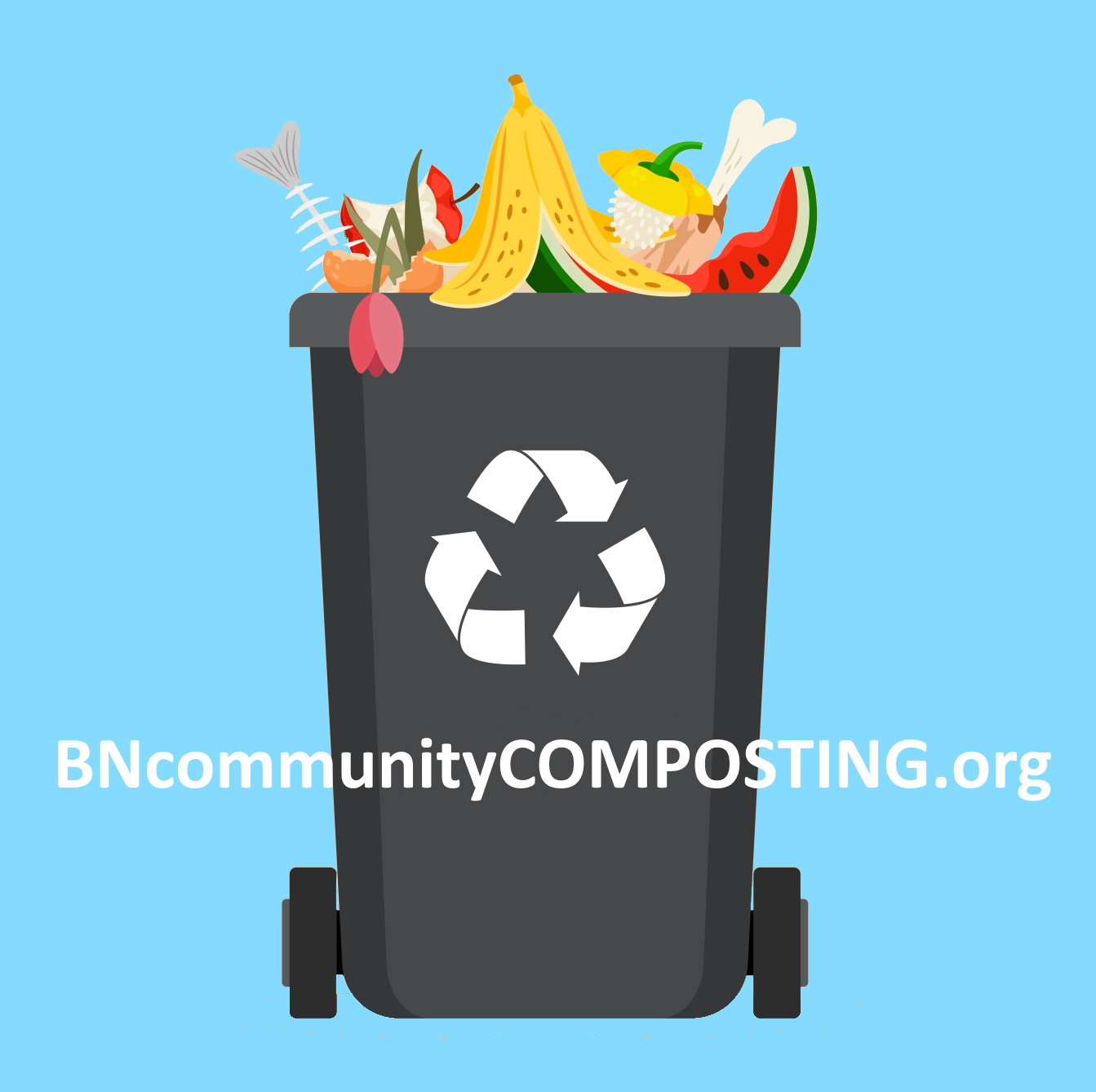 Black recycling bin with food scraps in for community composting