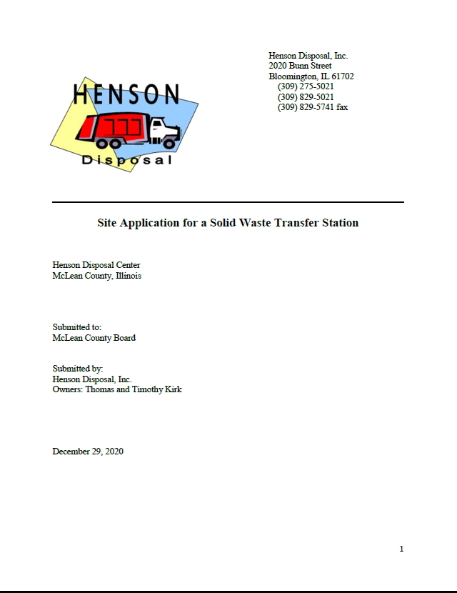 First page of the site application for a solid waste transfer station 