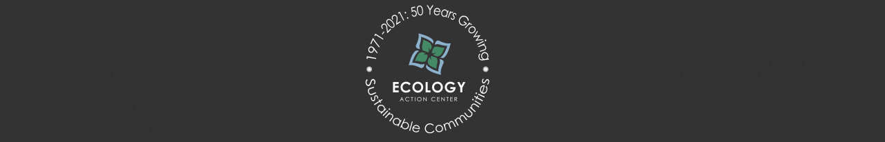 Ecology Action Center Logo with a green and blue flower and text circling "1971-2021: 50 years Growing - Sustainable Communities"