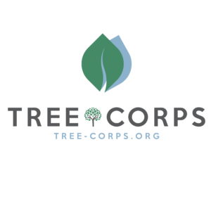 Tree Corps Logo with green and blue leave and link to tree-corps.org