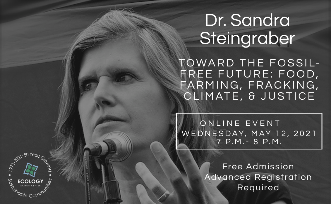 An advertisement for an online event from internationally renowned environmental scientist Dr. Sandra Steingraber on 5/12/21.