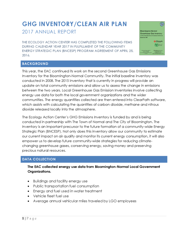 First page of the 2017 Greenhouse Gas Report 