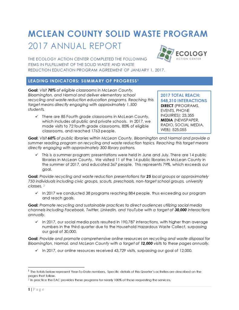 First page of the 2017 Annual Solid Waste Report 