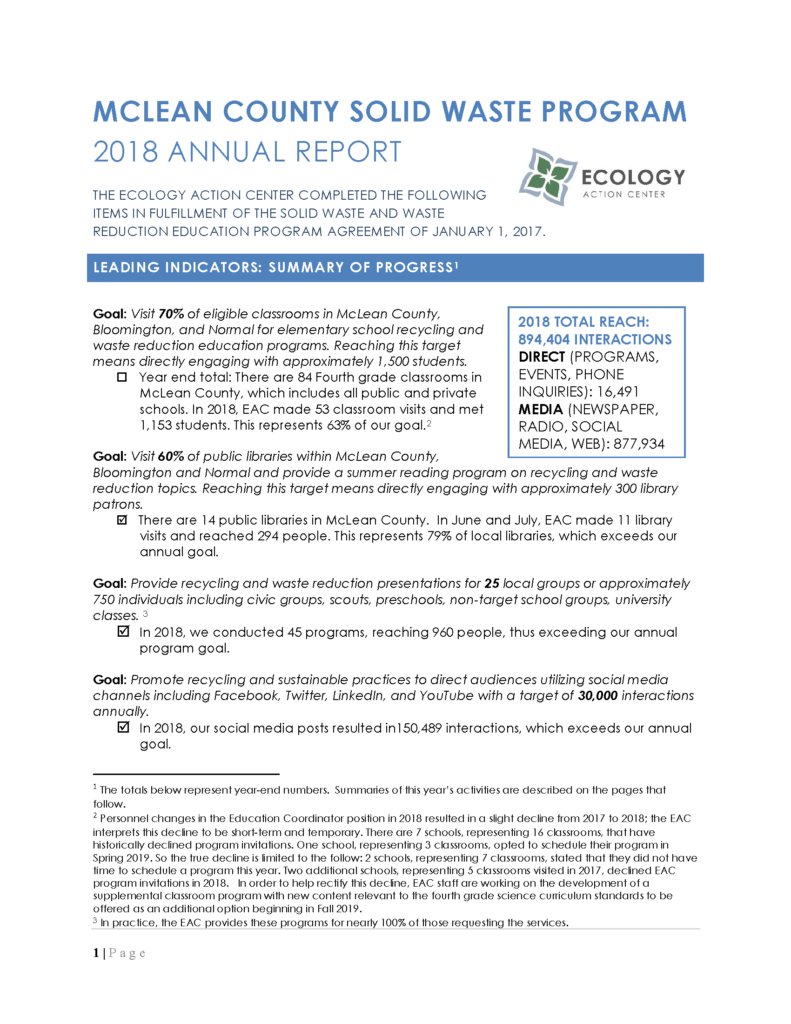 First page of the 2018 Annual Solid Waste Report 