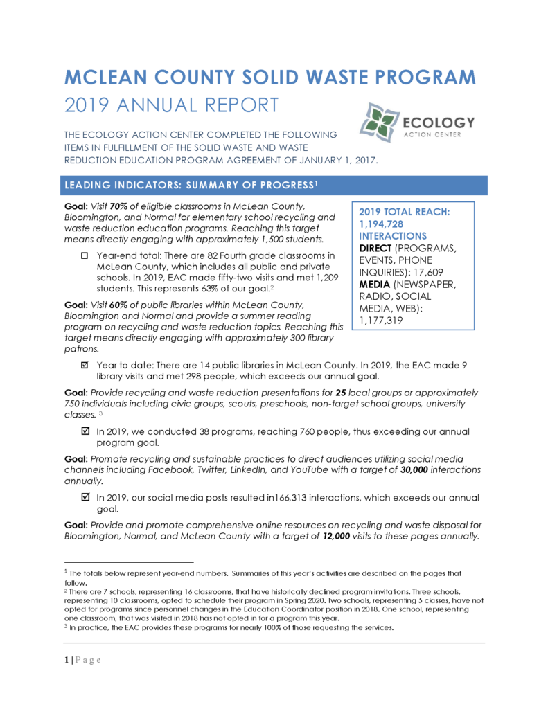 First page of the 2019 Solid Waste annual report. 