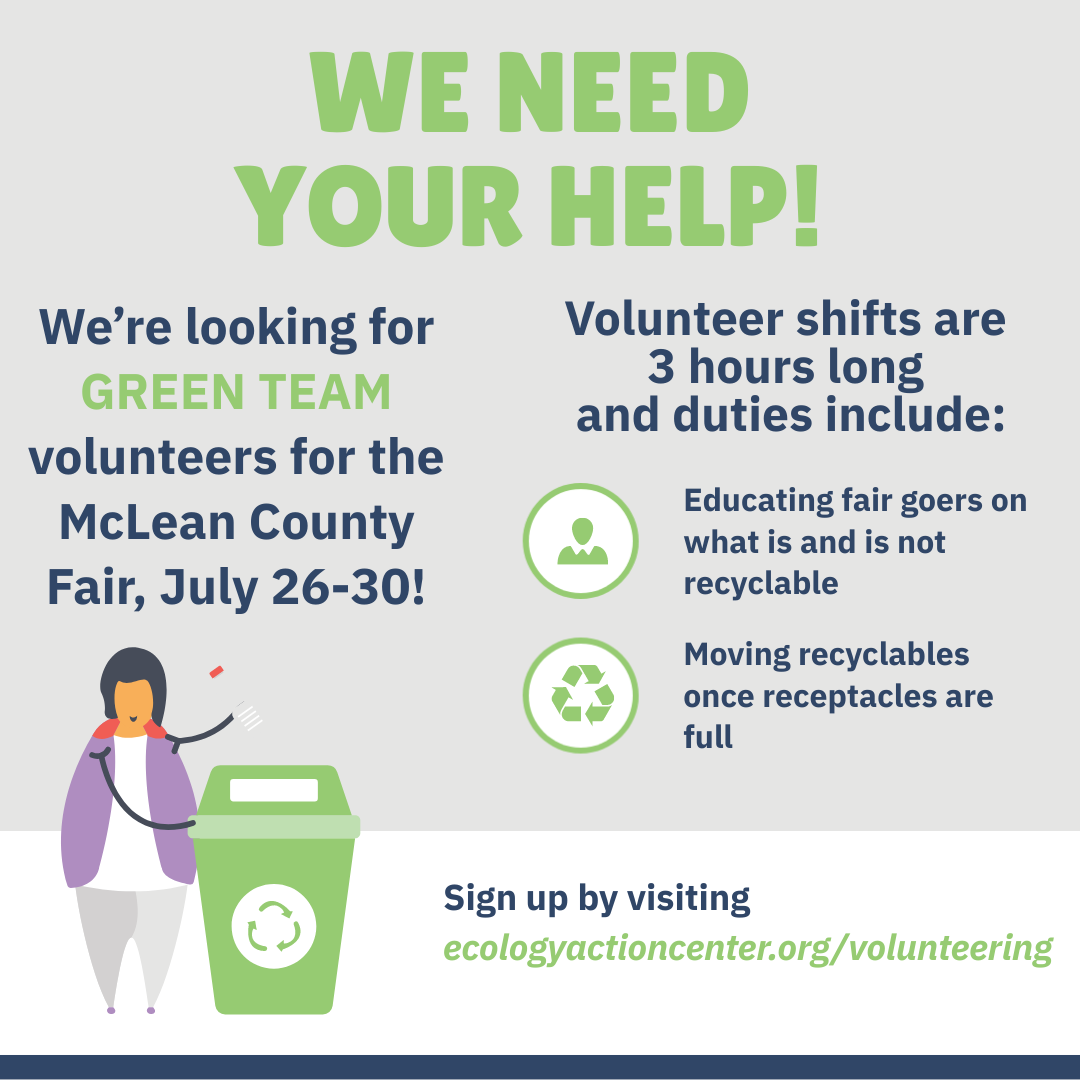 Infographic asking for volunteers for the McLean County Fair Green Team