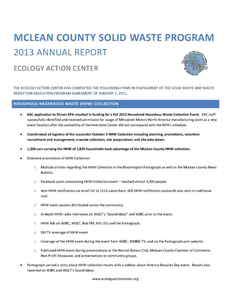 First page of the 2013 Annual Solid Waste Report