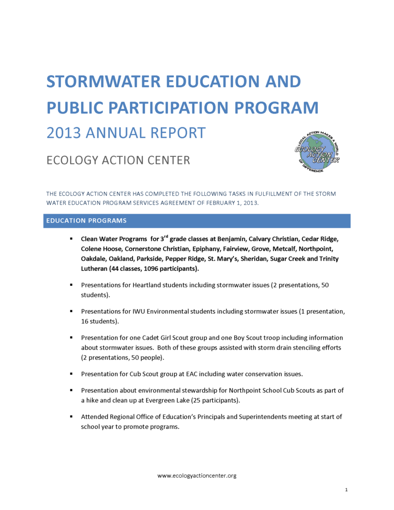 First page of the 2013 Annual Stormwater Report 
