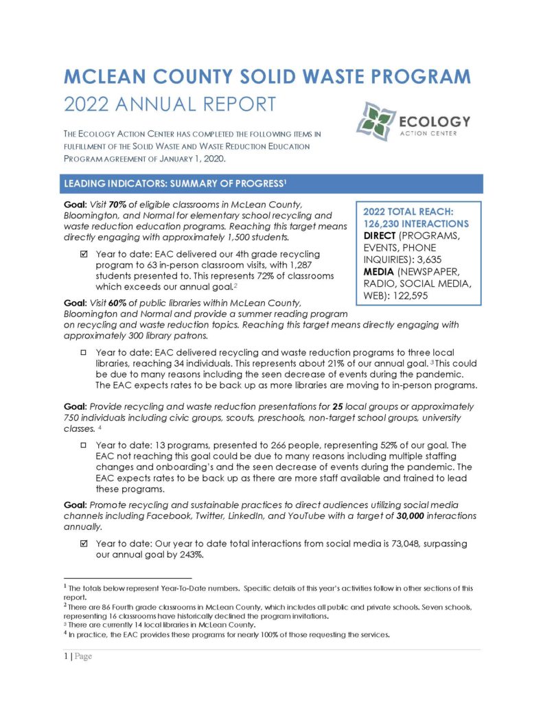 First page of the 2022 Solid Waste Annual Report