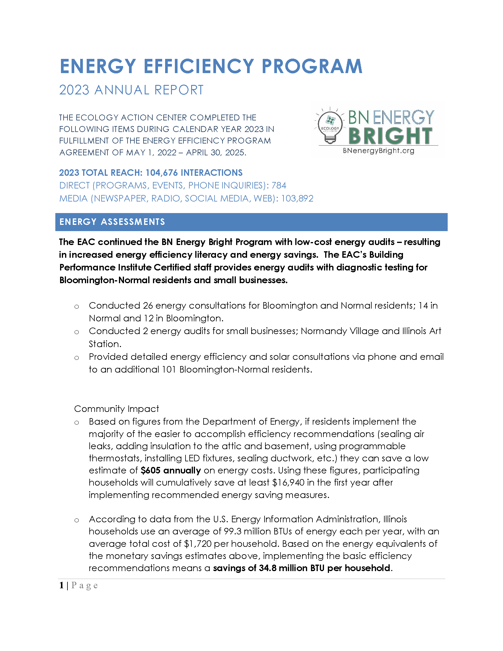 First page of the 2023 Annual Energy Report 