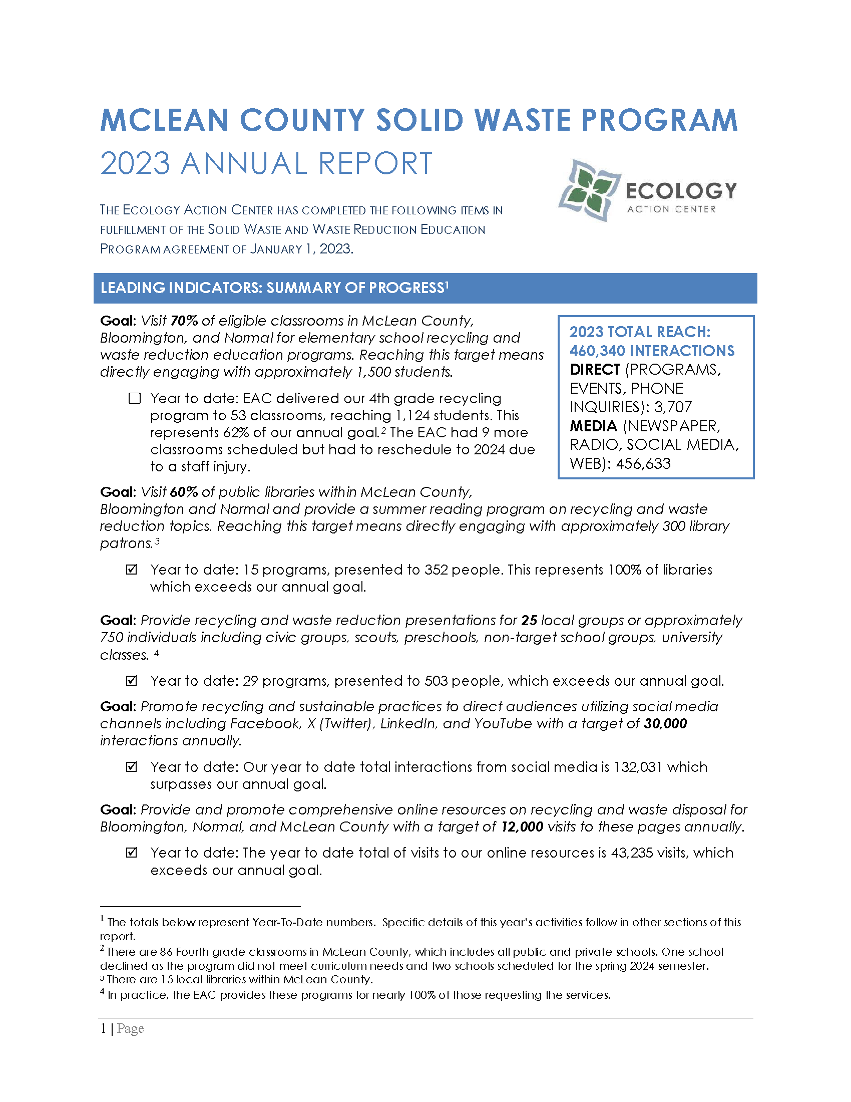 First page of the 2023 solid waste report