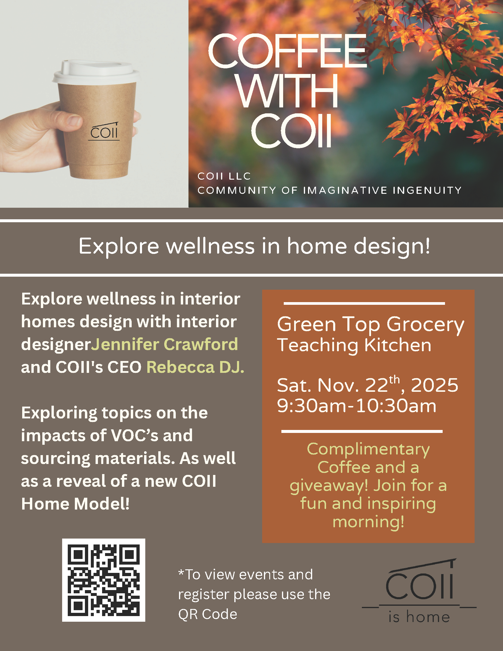 Flyer detailing information related to the Coffee with COII event.