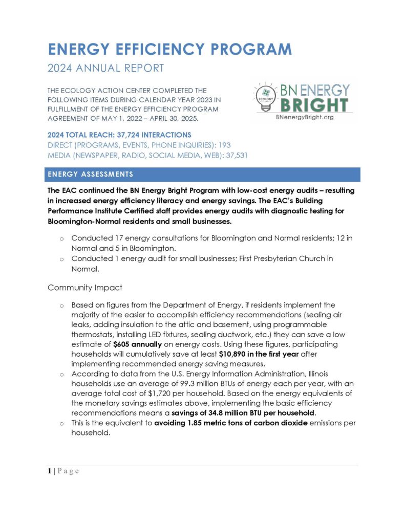 First page of the annual energy efficiency report.