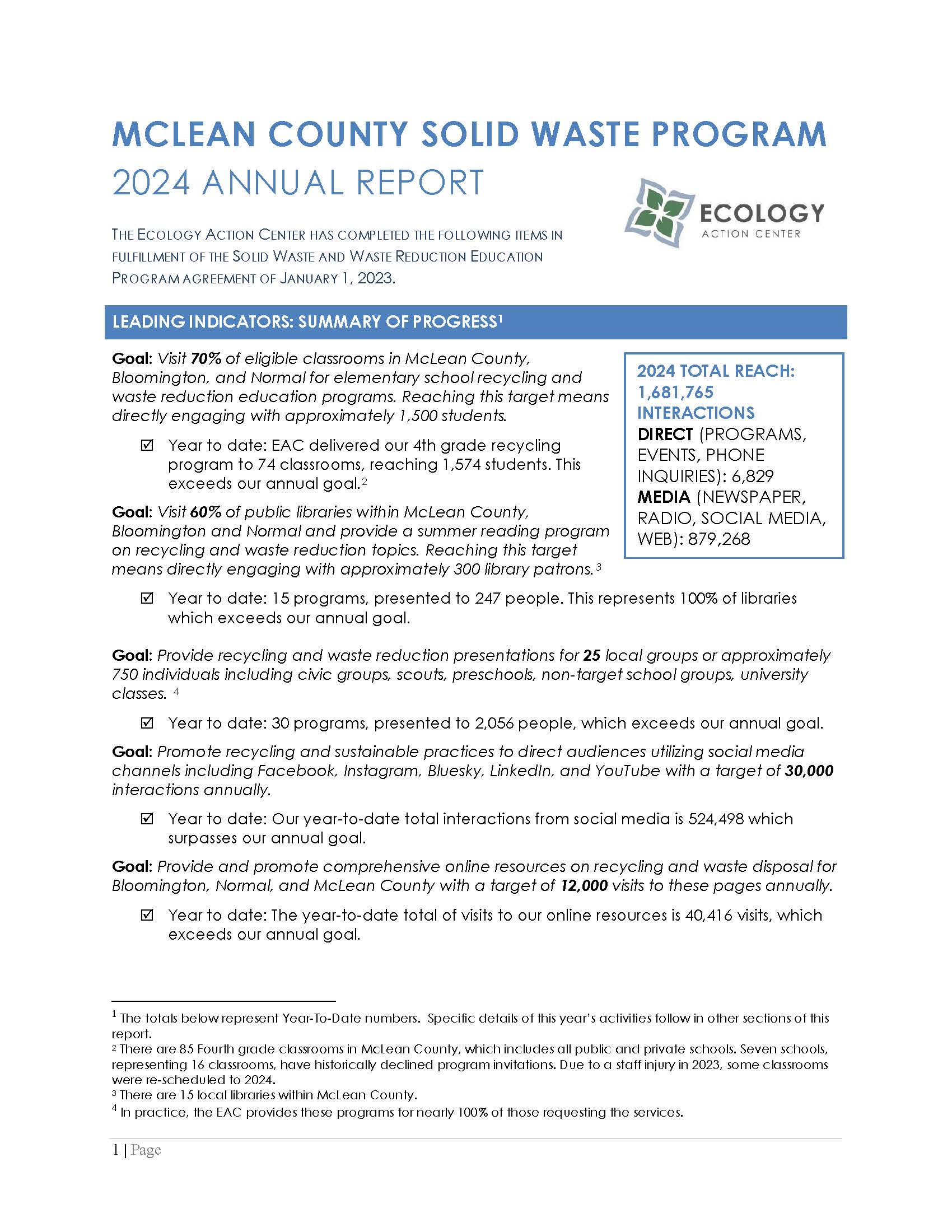 The first page of the 2024 annual solid waste program report.