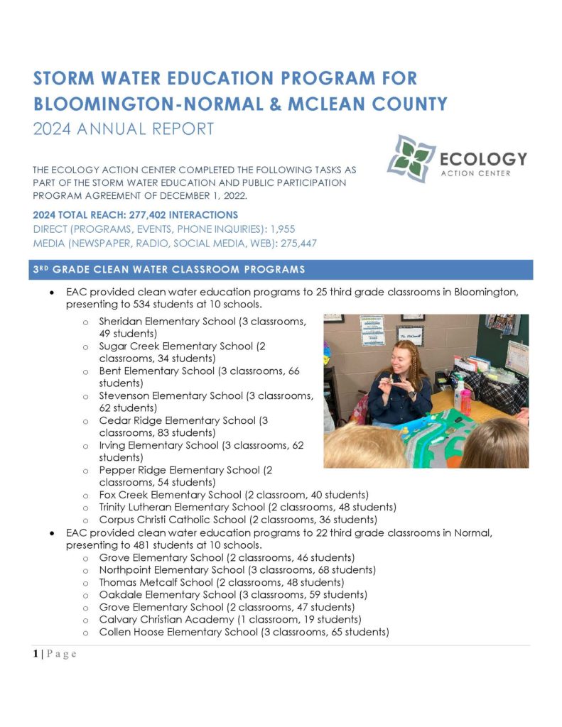 The first page of the 2024 annual storm water education program report