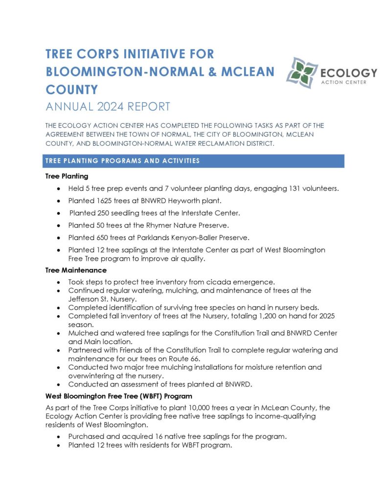 The first page of the 2024 annual Tree Corps initiative report.