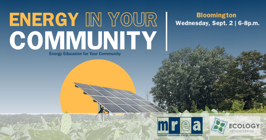 Energy in your community banner - solar panel, sun, MREA and EAC logos